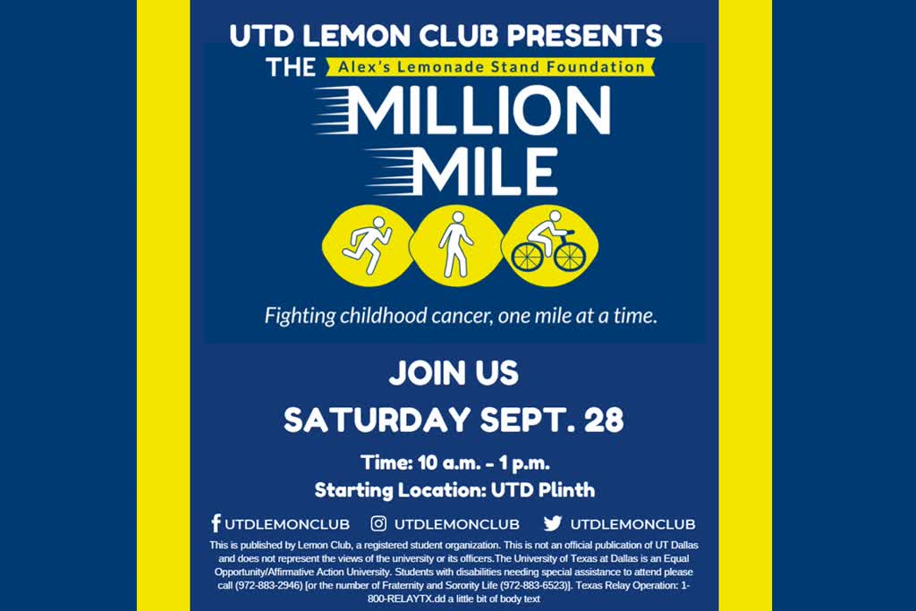 Information regarding The Million Mile Run is as follows Start date is September 16 2019 and End Date is September 28 2019 and File is Browse and Name is Henock Abera and File Name is 1568738644_comp.jpg and Email is hxa170001@utdallas.edu and Group Name is Lemon Club and Panel is Main and Affiliation is Recognized Student Organization and Name of Ad/Event is The Million Mile Run and