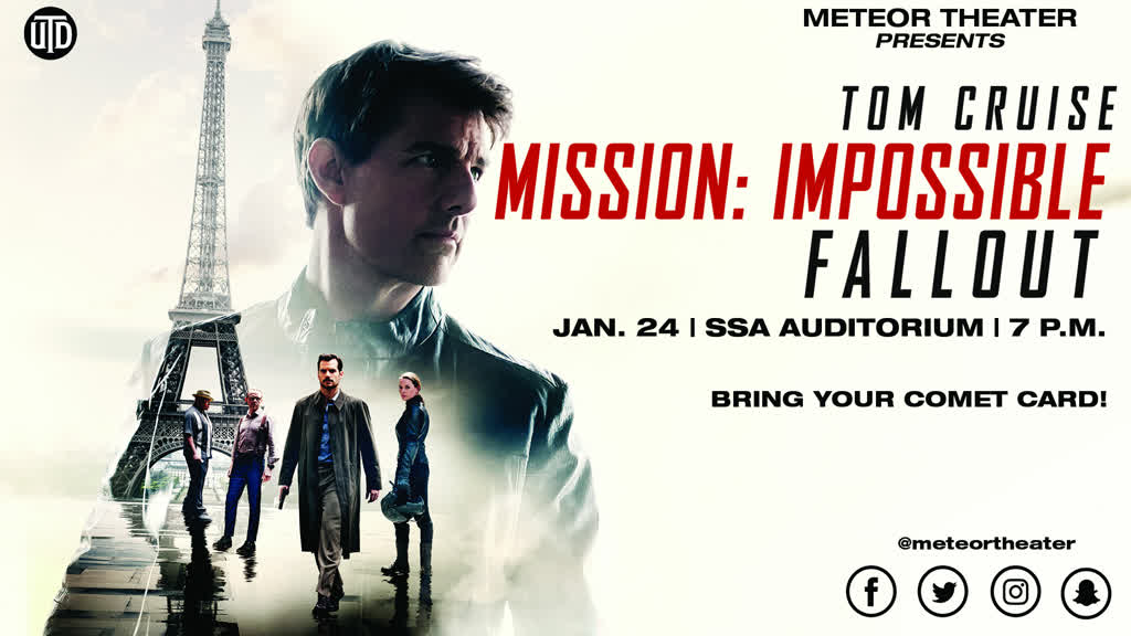 Information regarding Mission Impossible screening is as follows Start date is January 15 2019 and End Date is January 24 2019 and File is Browse and File Name is TV1_comp.jpg and Email is jcp101020@utdallas.edu and Name is Jessie Budd and Panel is Main and Group Name is Meteor Theater and Name of Ad/Event is Mission Impossible screening and Affiliation is Recognized Student Organization and