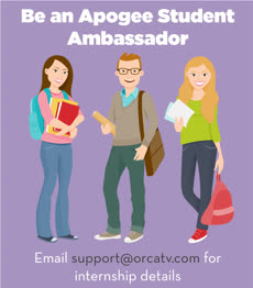 Information regarding Be an Apogee Student Ambassador! is as follows Start date is January 02 2018 and End Date is May 31 2018 and Name of Ad/Event is Be an Apogee Student Ambassador! and File is Browse and File Name is Be-an-Apogee-Student-Ambassador_comp.jpg and Affiliation is Recognized Student Organization and Panel is Side and Name is Sophie White and Email is swhite@apogee.us and