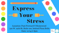 Information regarding Express Your Stress is as follows Start date is October 18 2018 and End Date is October 24 2018 and Email is ali44@jhu.edu and Group Name is Art Gives and Name is Ashley Li and File is Browse and Name of Ad/Event is Express Your Stress and File Name is Copy-of-Express_FB_v1_comp.jpg and Panel is Main and Affiliation is Other and Are you a student or a department? is Student and