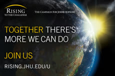 Information regarding Rising to the Challenge - main panel is as follows Create Your Own Tags: is #HopkinsRising and Start date is October 01 2016 and End Date is June 30 2018 and File is Browse and Affiliation is Department and Group Name is Development and Alumni Relations Office of Communications and File Name is JHU-RTCX-OrcaTV-900x600px_comp.jpg and Name is Kenna Lowe and Email is kenna.lowe@jhu.edu and Panel is Main and Name of Ad/Event is Rising to the Challenge - main panel and