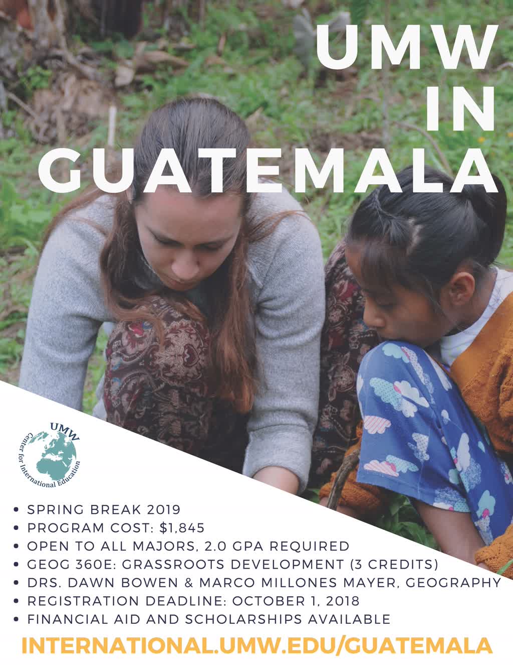Information regarding UMW in Guatemala is as follows Create Your Own Tag: is #UMWabroad and Start date is June 19 2018 and End Date is October 02 2018 and File is Browse and Group Name is Center for International Education and Affiliation is Department and File Name is guatamala_comp.jpg and Name is Sarah Moran and Panel is Side and Email is smoran2@umw.edu and Name of Ad/Event is UMW in Guatemala and