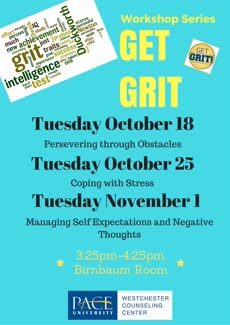 Information regarding Get Grit is as follows Start date is September 22 2016 and End Date is November 01 2016 and Name is Adam and File is Browse and Group Name is Counseling Center and Name of Ad/Event is Get Grit and File Name is CC-Get-Grit-workshop-series_comp.jpg and Email is mcruztillery@pace.edu and Affiliation is recognized student organization and Panel is Side and