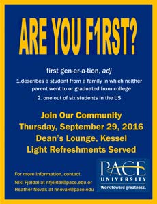Information regarding First Generation Initiative is as follows Start date is September 09 2016 and End Date is September 29 2016 and Name is Alexis Neuville and Email is an77190p@pace.edu and File is Browse and Affiliation is Department and Name of Ad/Event is First Generation Initiative and Create Your Own Tags: is firstgeneration and File Name is PLV-8-5x11-2015-F1RST-Draft-2_comp.jpg and Group Name is SDCA and Panel is Side and