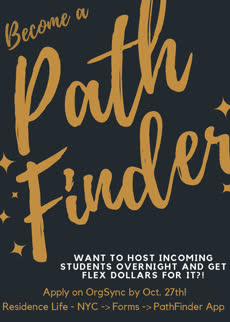 Information regarding PathFinder is as follows Create Your Own Tags: is #reslife and Start date is October 18 2017 and End Date is October 27 2017 and File is Browse and Affiliation is Department and File Name is PathFinder_comp.jpg and Group Name is OHRL and Name of Ad/Event is PathFinder and Name is Sam Brandano and Email is sbrandano@pace.edu and Panel is Side and