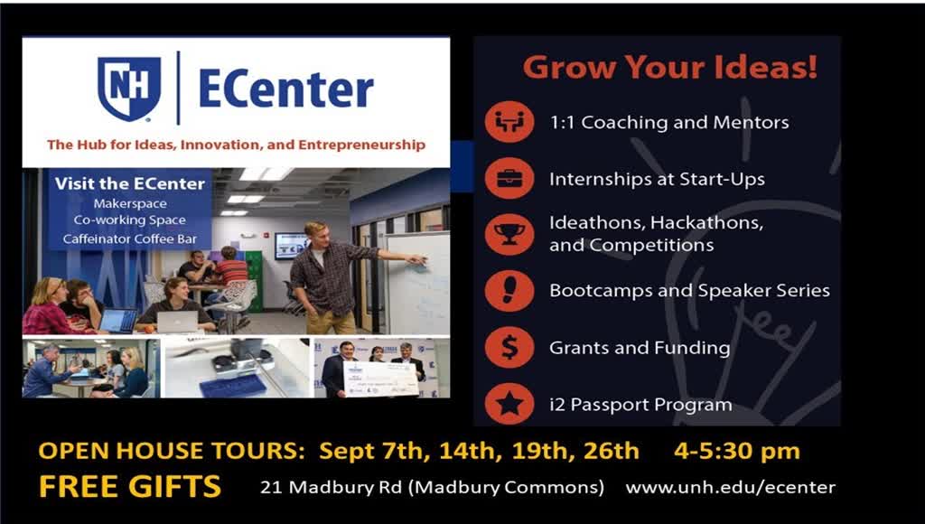Information regarding ECenter Open House Tours is as follows Start date is August 26 2017 and End Date is October 01 2017 and File is Browse and Affiliation is Department and Name of Ad/Event is ECenter Open House Tours and File Name is 1Picture1_comp.jpg and Name is Ian Grant and Email is ian.grant@unh.edu and Panel is Main and Group Name is UNH and