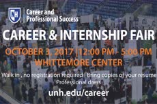 Information regarding Career Fair is as follows Create Your Own Tag: is #UNHCareer and Start date is September 08 2017 and End Date is October 04 2017 and File is Browse and Group Name is Career and Professional Success and Name of Ad/Event is Career Fair and Affiliation is Department and File Name is Career_Fair_ORCA-TV-Fall-2017_comp.jpg and Panel is Main and Name is Megan Pardy-Gokcu and Email is megan.pardygokcu@unh.edu and